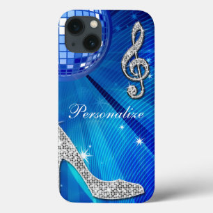 Glanzende Blauwe/zilveren Muzieknoot & Stiletto Ha iPhone 13 Hoesje
