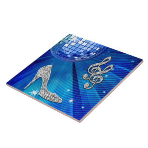 Glanzende Blauwe/zilveren Muzieknoot & Stiletto Ha Tegeltje