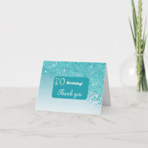 Glanzende Blauwgroen Blue Glitter, 70e verjaardag Bedankkaart