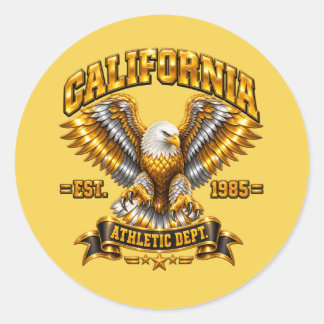 Glanzende California Athletic Dept 1985 Ronde Stic Sticker