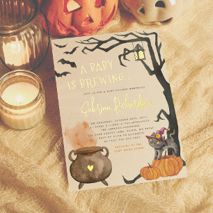 Glanzende 'Er Broeit Een Baby' Mooie Halloween Bab Folie Uitnodiging