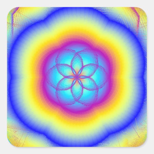 Glanzende Fire Flower Rainbow Square Stickers (Voorkant)