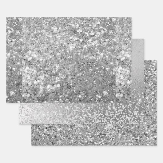 Glanzende Fonkelende Zilveren Glitter Patronen Inpakpapier Vel (Set)