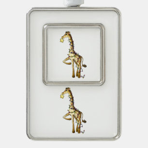 Glanzende Giraffe Verzilverd Kader Ornament