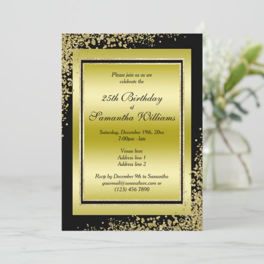 Glanzende Gouden Confetti Decoraties Verjaardag Kaart (Staand voorkant)