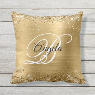 Glanzende Gouden Glitter Folie Fancy Monogram Buitenkussen