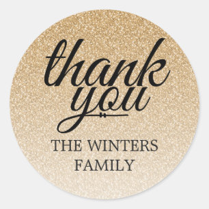 Glanzende gouden glitter ombre dank je ronde sticker