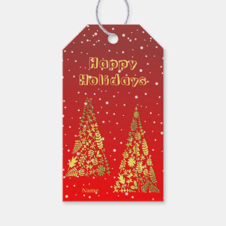 Glanzende Gouden Kerstbomen Vakantie Cadeaubijslui Cadeaulabel