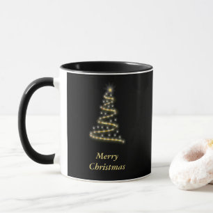 Glanzende gouden kerstboom zwart mok