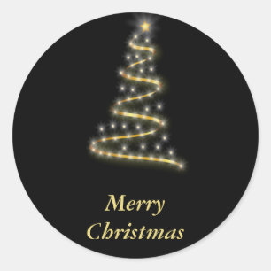 Glanzende gouden kerstboom zwart ronde sticker