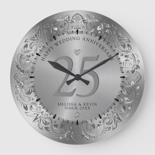 Glanzende Gouden Krullen Cirkel Frame 50ste Huweli Grote Klok (Voorkant)