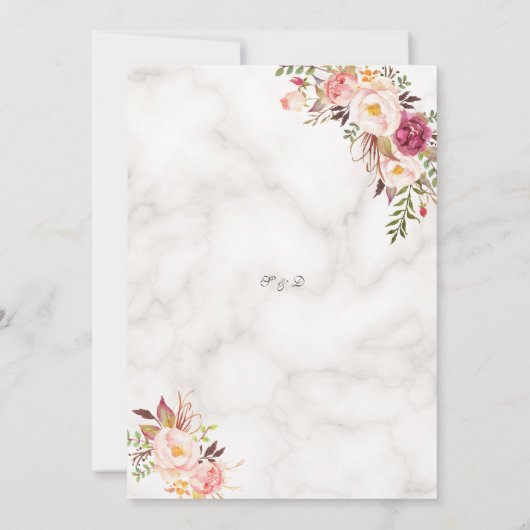 Glanzende gouden roze bloemige marmeren bruiloft kaart (Achterkant)
