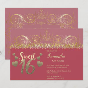 Glanzende gouden Sweet 16 uitnodiging