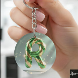 Glanzende groene gouden glitter gestreepte letter sleutelhanger