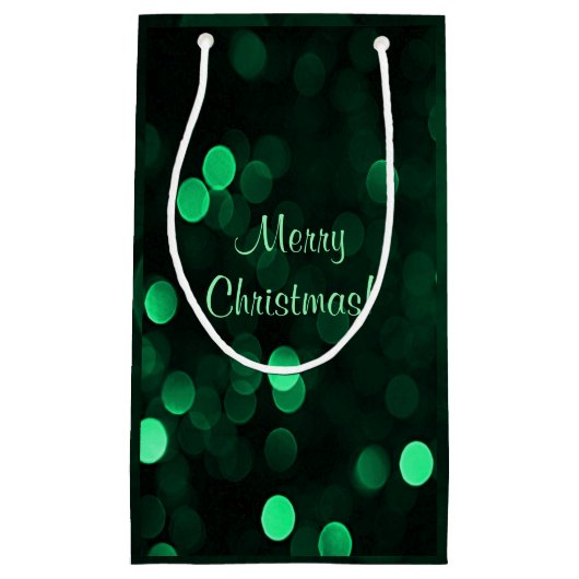 Glanzende groene kerstverlichting Bokeh Vrolijk Ke Klein Cadeauzakje (Voorkant)