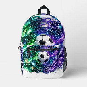 Glanzende Groene Paarse Futuristische Voetbal Bedrukte Rugzak