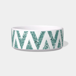 Glanzende groene witte Chevron Zigzag Strepen Voerbakje