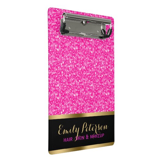 Glanzende hete roze en witte glitter mini klembord (Schuin)