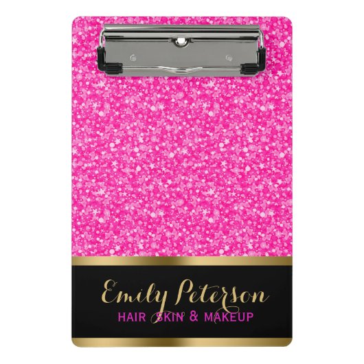 Glanzende hete roze en witte glitter mini klembord (Voorkant)