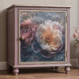 Glanzende ivoorkleurige pioenbloesemdecoupage tissuepapier