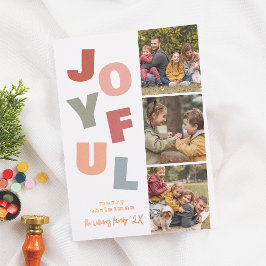 Glanzende Joyful Boho Bold Multi 3 Foto Kerstmis Folie Feestdagenkaart