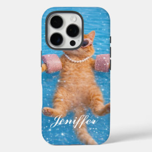 Glanzende kat bij het zwembad drijft in stijl iPhone 16 pro hoesje