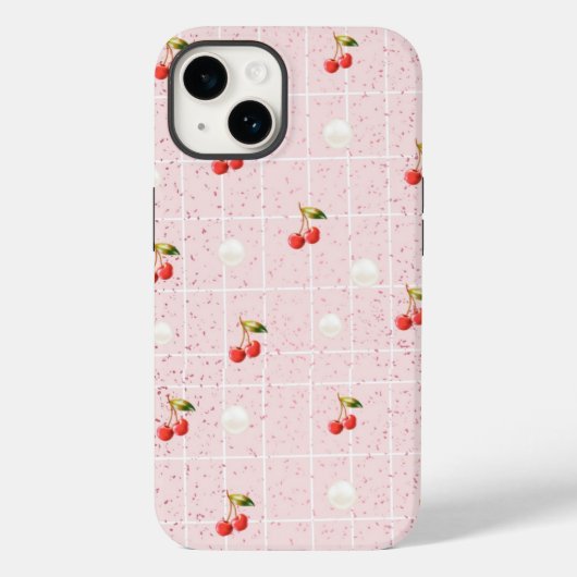 Glanzende kersen en parels – iPhone Case (Achterkant)