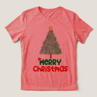 Glanzende Kerstboom "Prettig Kerstfeest" Dames T-s Tri-Blend Shirt