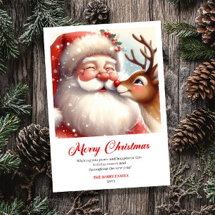 Glanzende Kerstman en Rendier Merry Kerstgroet Feestdagenkaart