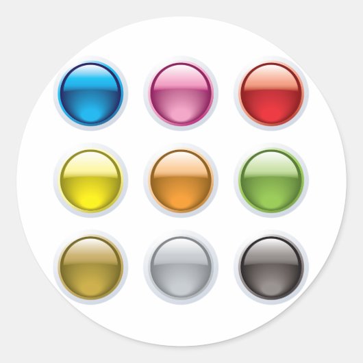 Glanzende Kleurige Knop Pictogrammen Set Ronde Sticker (Voorkant)