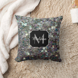 Glanzende kleurrijke zilveren mozaïek Monogram PLd Kussen