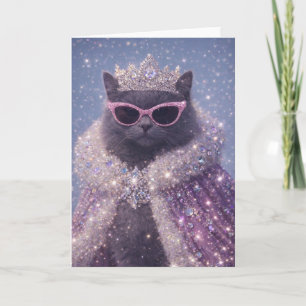 Glanzende Koningin Kat Fonkelende Fantasie Portret Kaart