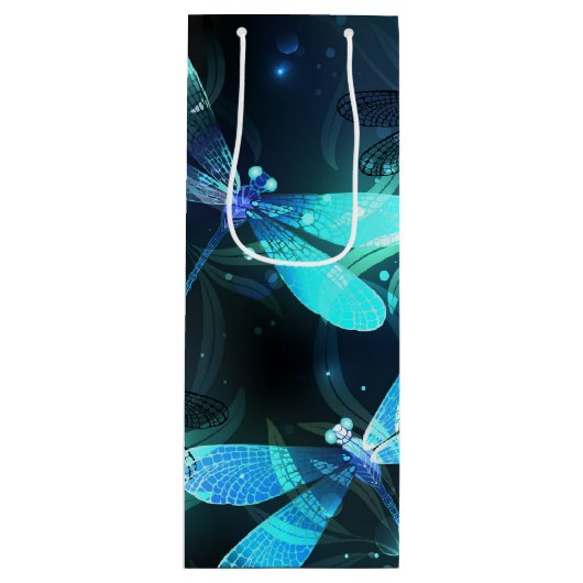 Glanzende Libellenmeer Wijn Cadeautas (Voorkant)