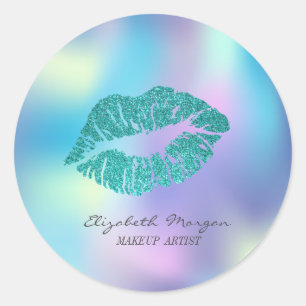 Glanzende Lippen, Iridiserend Holografisch Ronde Sticker