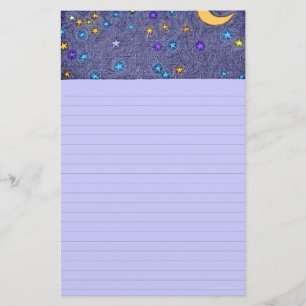 Glanzende Maan en Sterren Etsende Gelinieerd Brief Briefpapier