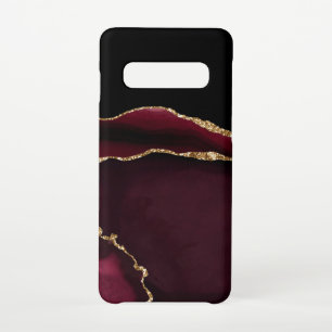 Glanzende Marmeren Agaat Chic Zwart Paars Goud Samsung Galaxy S10 Hoesje