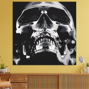 Glanzende Metalen Schedel Kunstwerk Canvas Afdruk