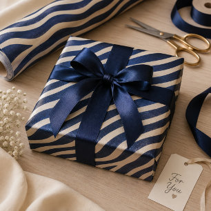 Glanzende Navy & Crème Zebra Strepen Elegant Dier Cadeaupapier