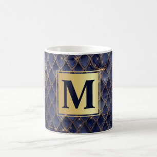 Glanzende Navy & Gouden Glitters Draak Schubben Koffiemok