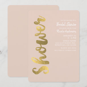 Glanzende Nep Goud Folie Beige Glam Bruidsdouche Kaart