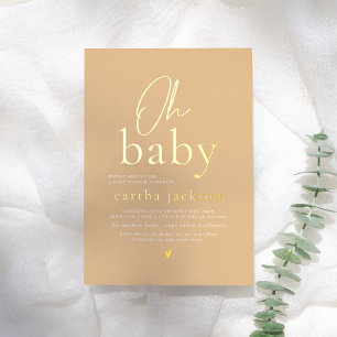 Glanzende Oh Baby Groovy Gele Bloemachtige Baby Sh Folie Uitnodiging