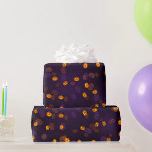 Glanzende oranje en paarse pompoen Halloween-bokeh Cadeaupapier