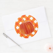 Glanzende Oranje herfst pompoen Plaid Checkers Fav Ronde Sticker (Envelop)