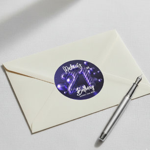 Glanzende paarse metalen glitter gestreepte 21e ve ronde sticker