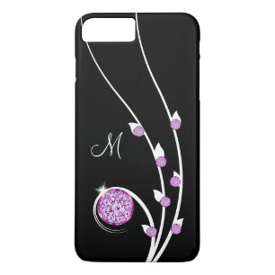 Glanzende paarse strassteen juweel monogram 	iPhone 8 plus / 7 plus hoesje