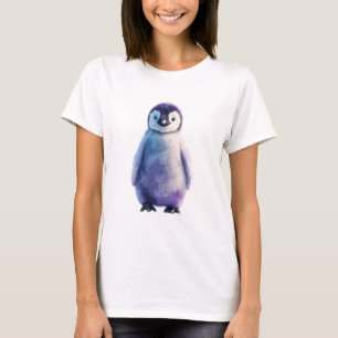 Glanzende Paarse Waterverf Pinguïn Kuiken Vrouwen T-shirt