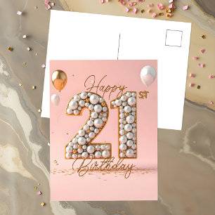 Glanzende Parels en Gouden Accenten 21e Verjaardag Briefkaart