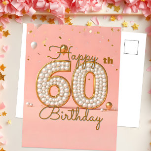 Glanzende Parels en Gouden Accenten 60e Verjaardag Briefkaart