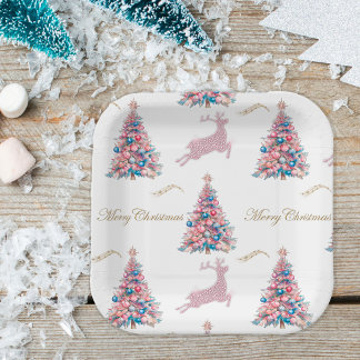 Glanzende Pastelkleurige Rendier Kerst Papieren Bo Bordje