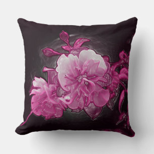 Glanzende porseleinen bloemen van fuchsia op zwart kussen